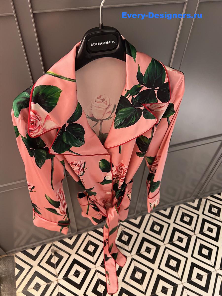Dolce & Gabbana Pink Rose Print Satin Shirt Blouse