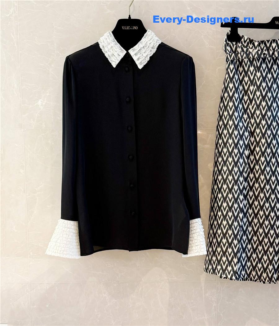 Va1e*ntin0 lace-trimmed silk shirt