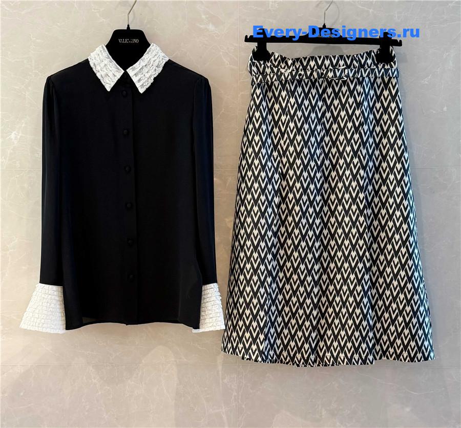 Va1e*ntin0 lace-trimmed silk shirt