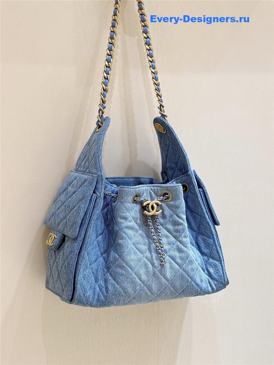 Ch**el small light blue washed denim handbag