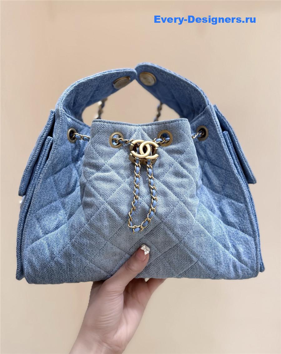 Ch**el small light blue washed denim handbag