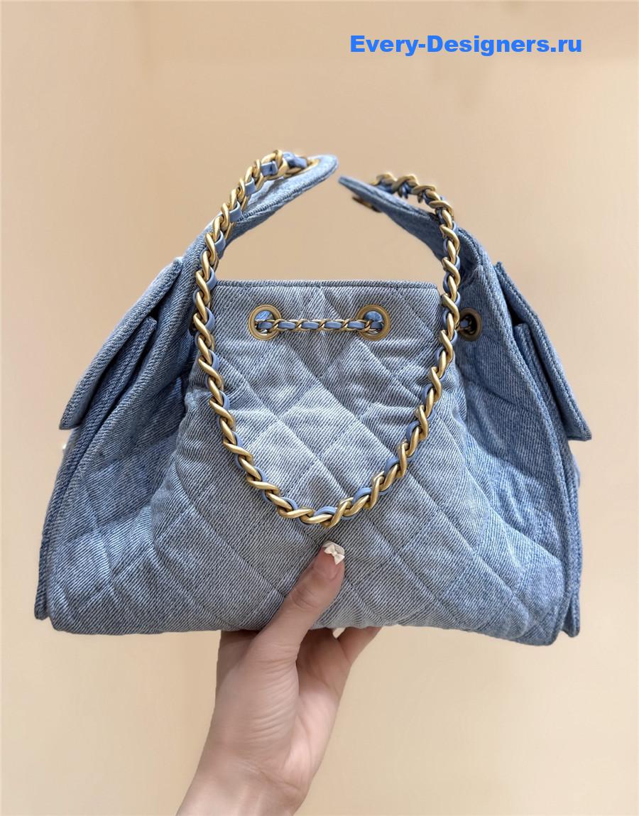 Ch**el small light blue washed denim handbag