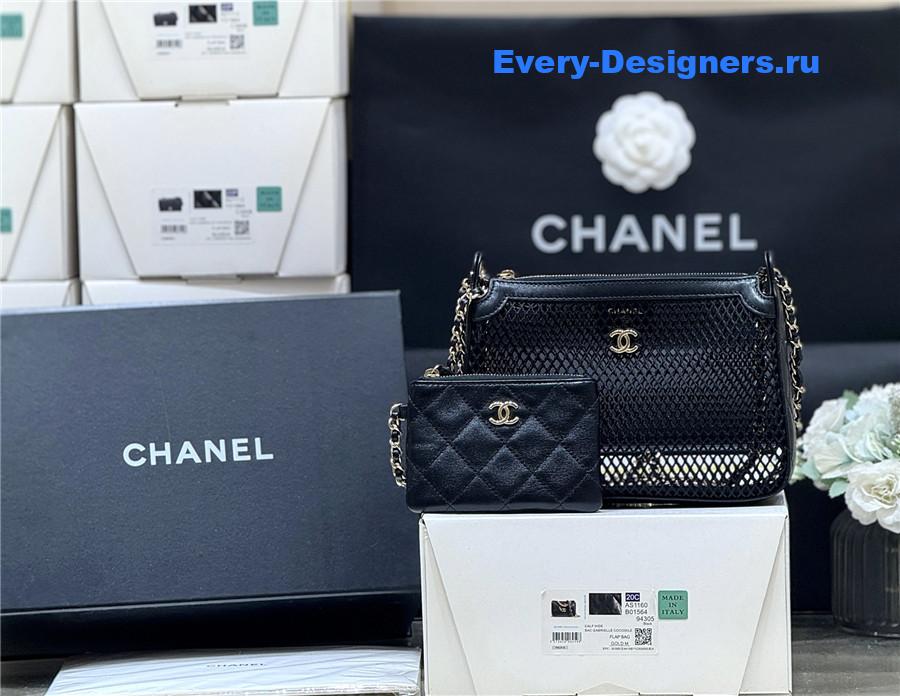 Ch**el chain black mesh lambskin clutch