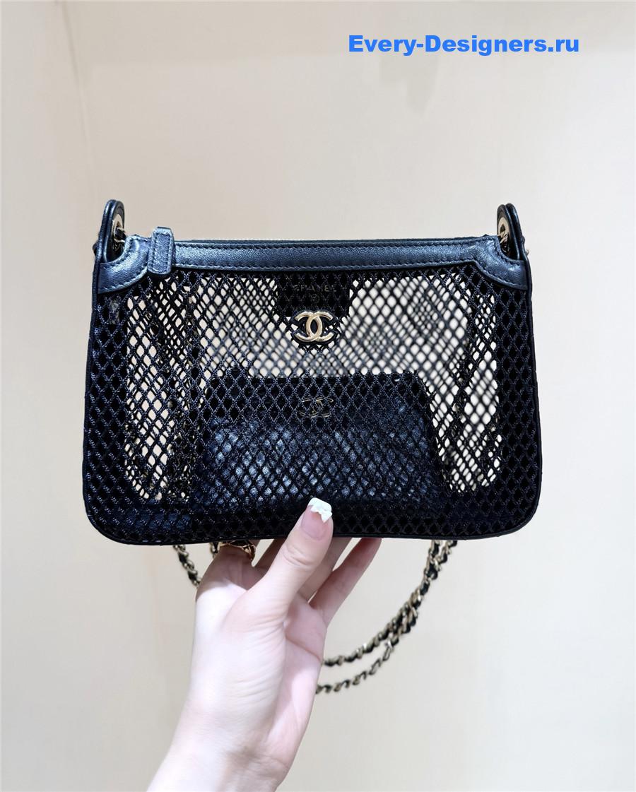Ch**el chain black mesh lambskin clutch