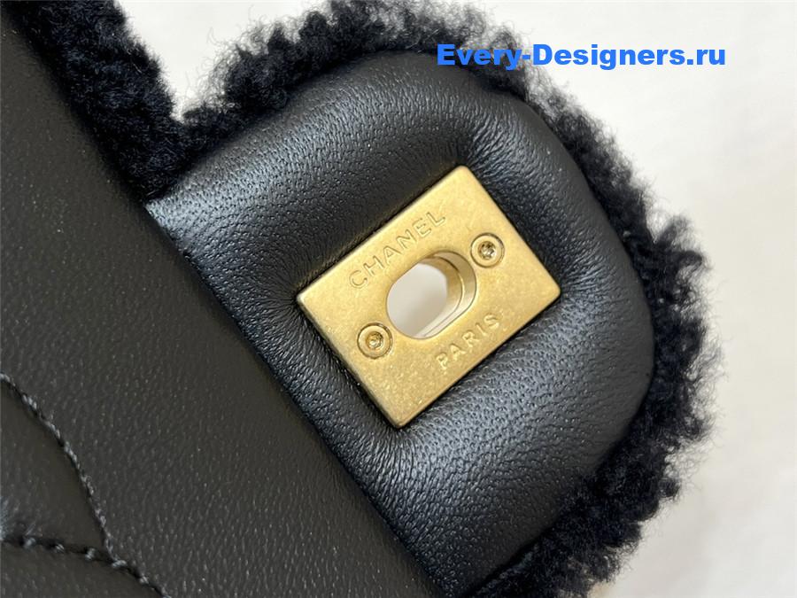 Ch**el black quilted teddy shearling large flap bag