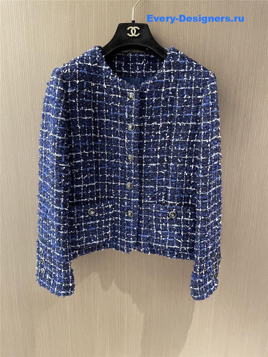 Ch**el blue plaid tweed jacket