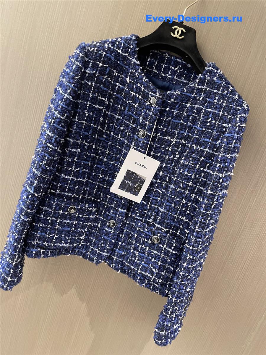 Ch**el blue plaid tweed jacket