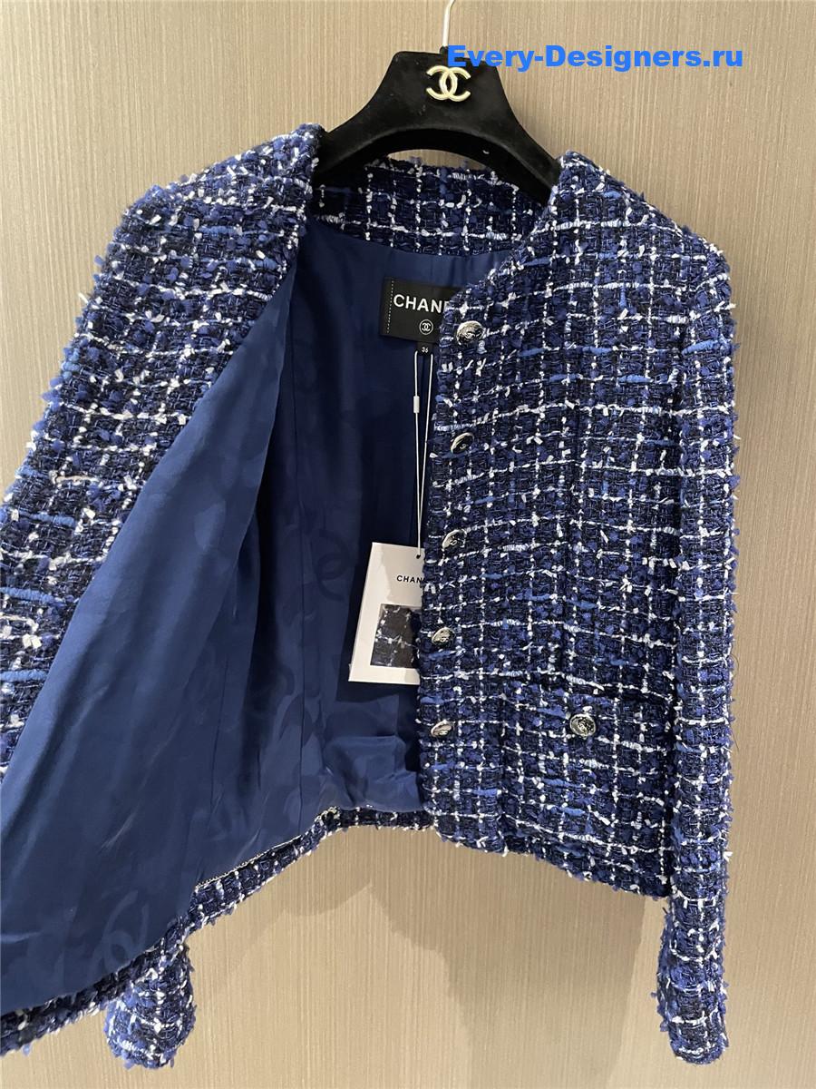 Ch**el blue plaid tweed jacket