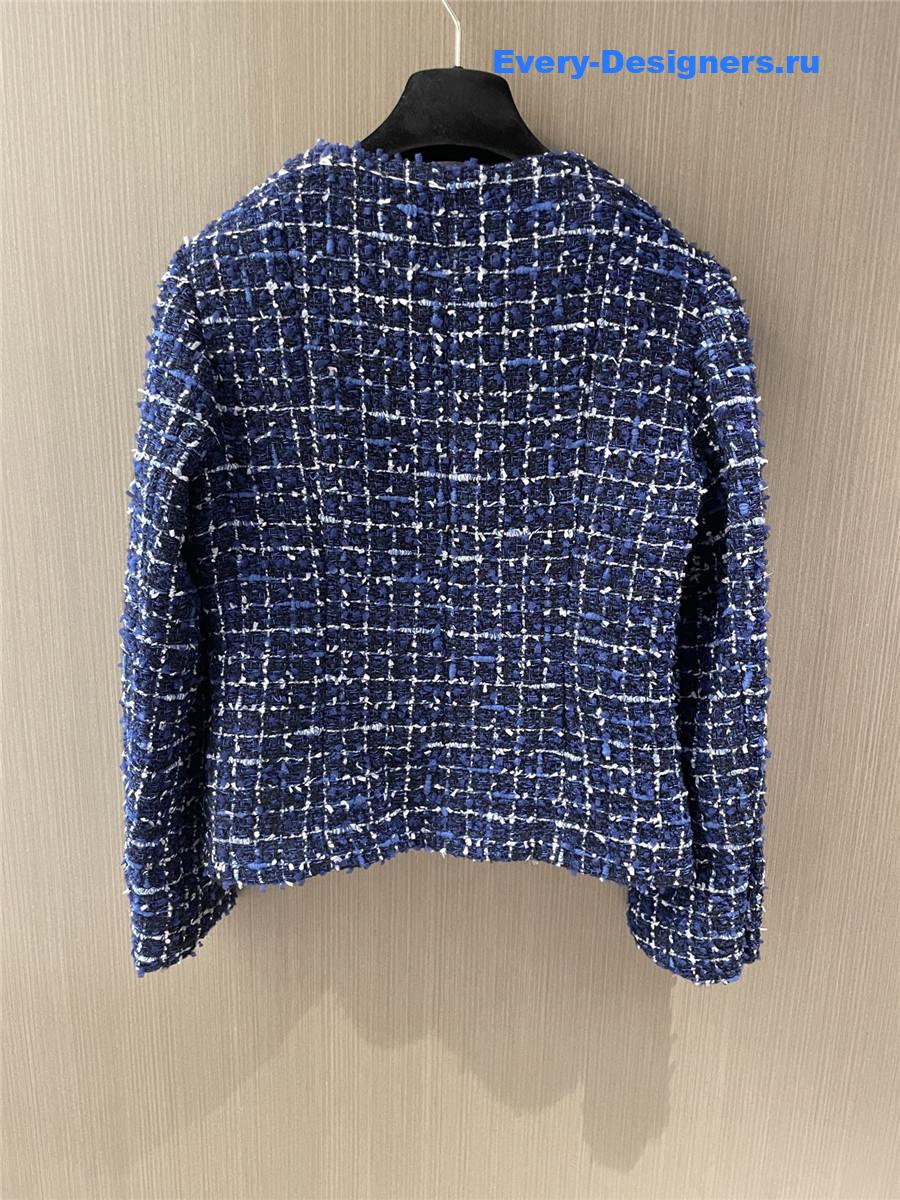 Ch**el blue plaid tweed jacket