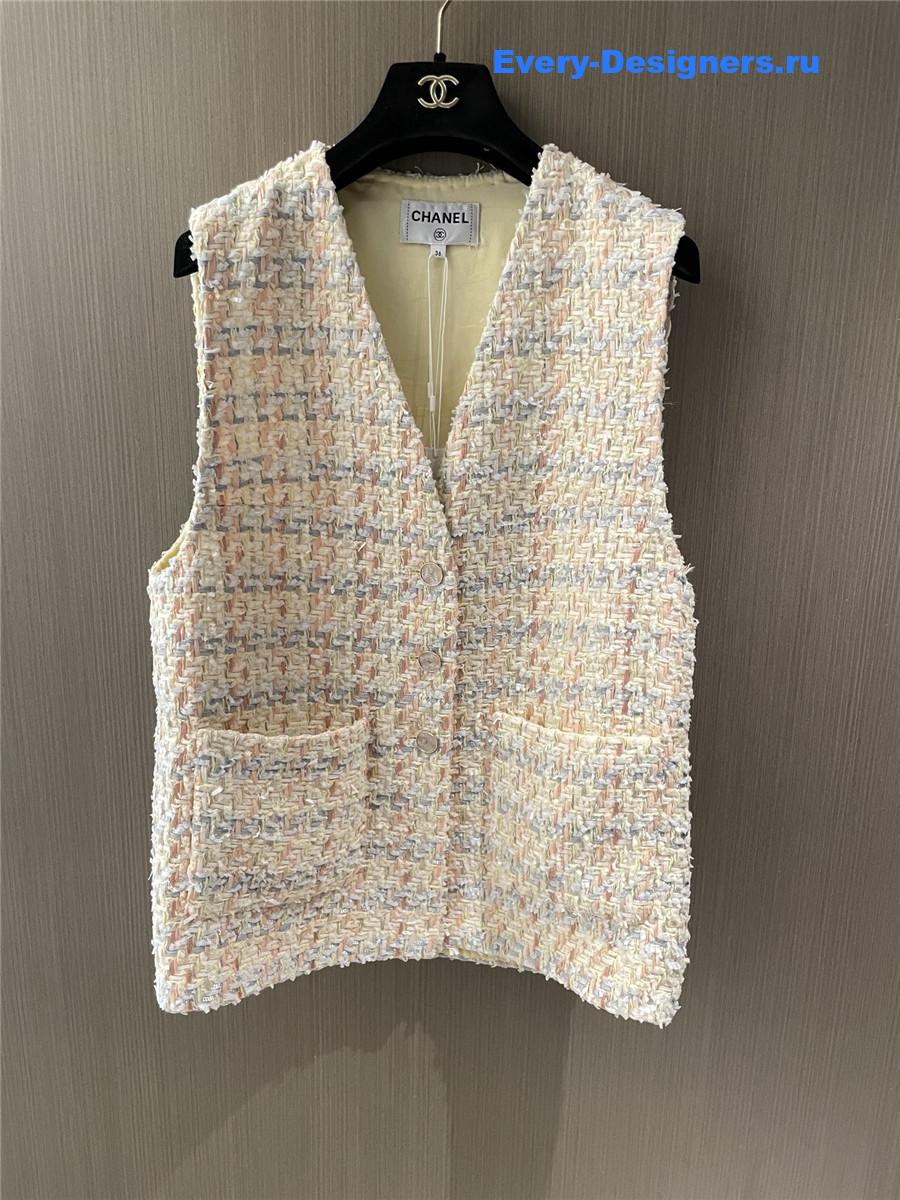 Ch**el checked tweed vest coat