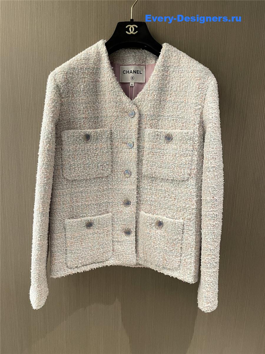 Ch**el checked tweed blue pink coat