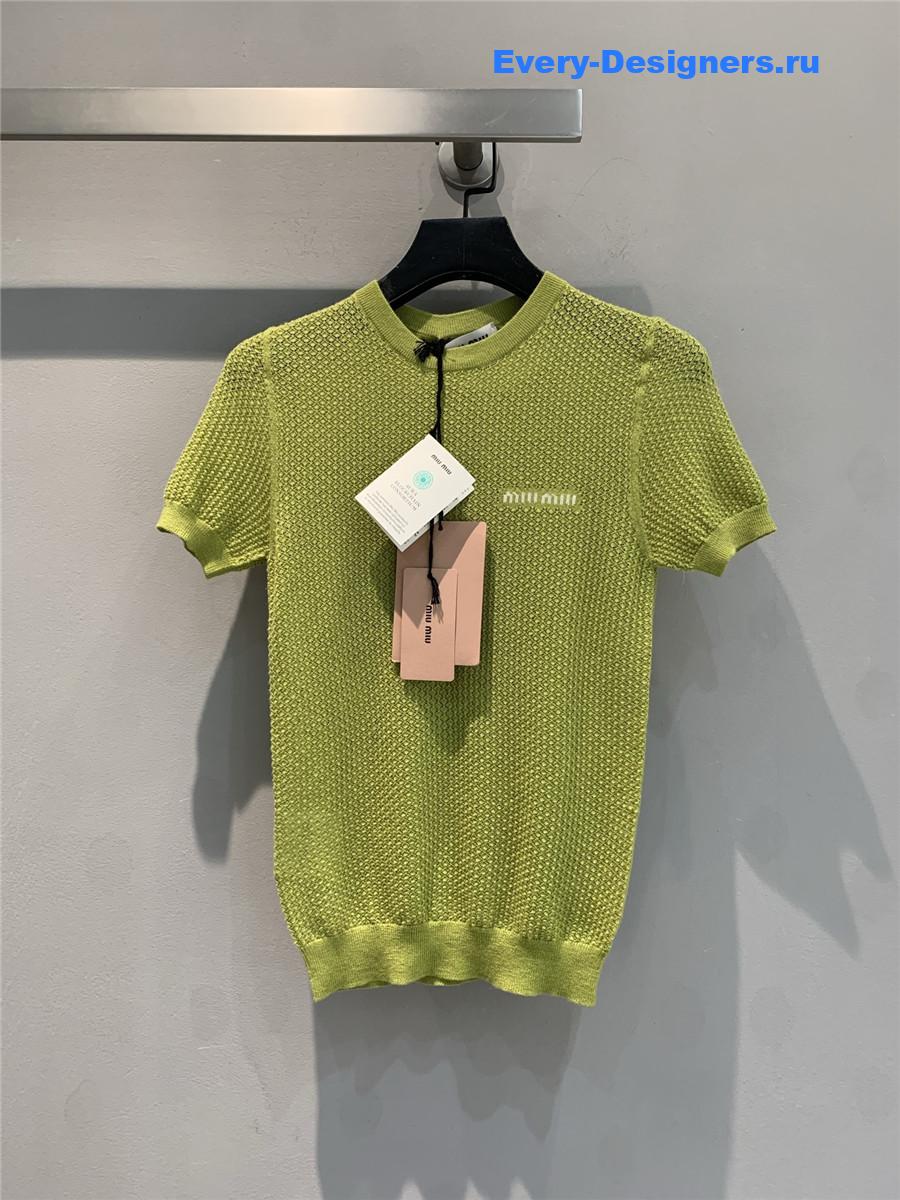 Miu Miu Green Cashmere Knit Top