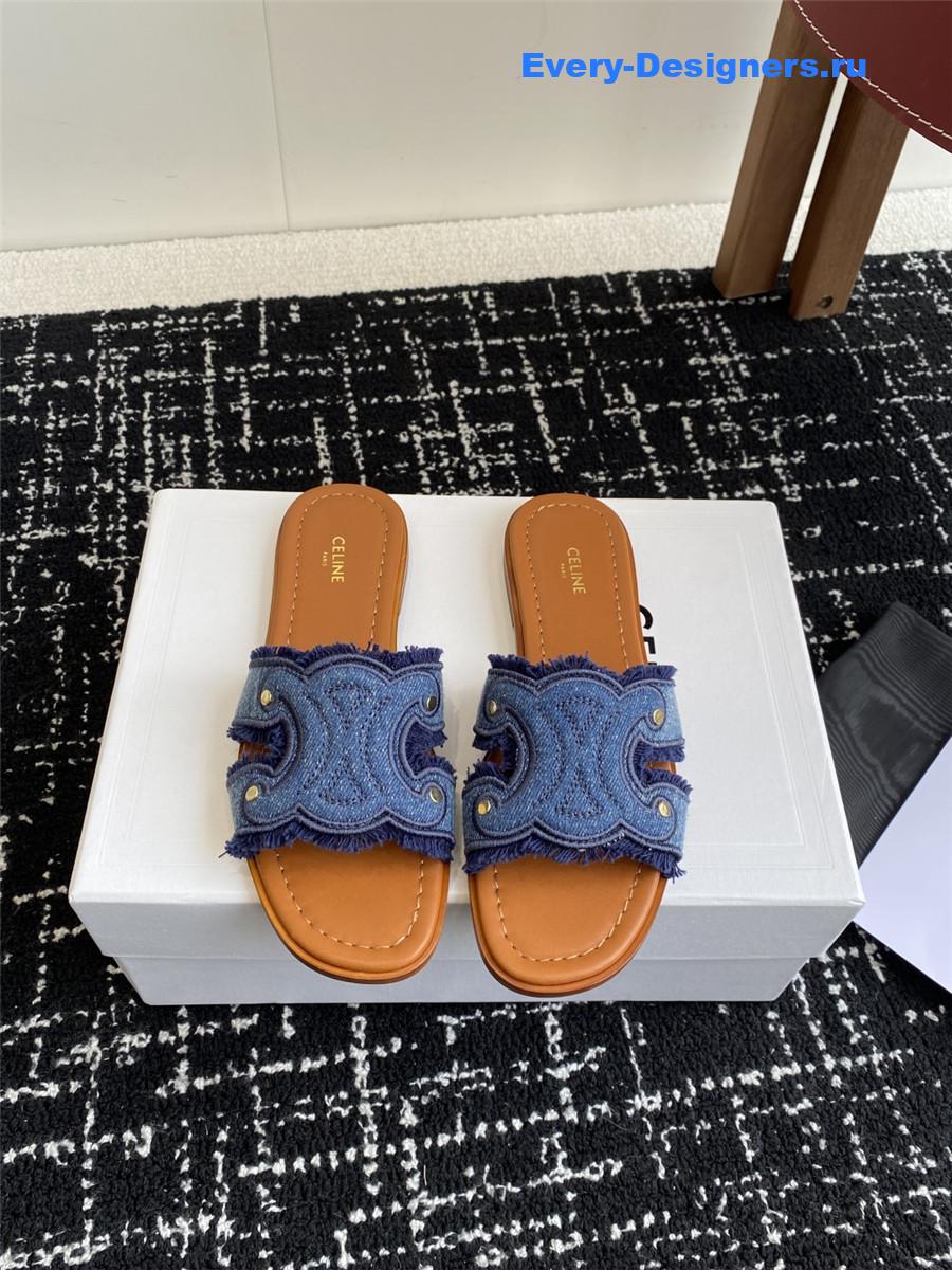 Ce1i*e marina blue denim fringed mule