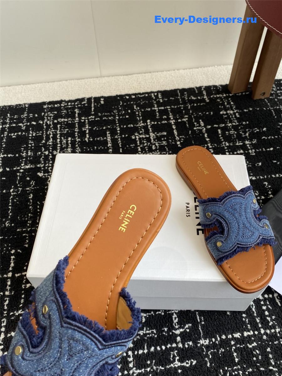 Ce1i*e marina blue denim fringed mule