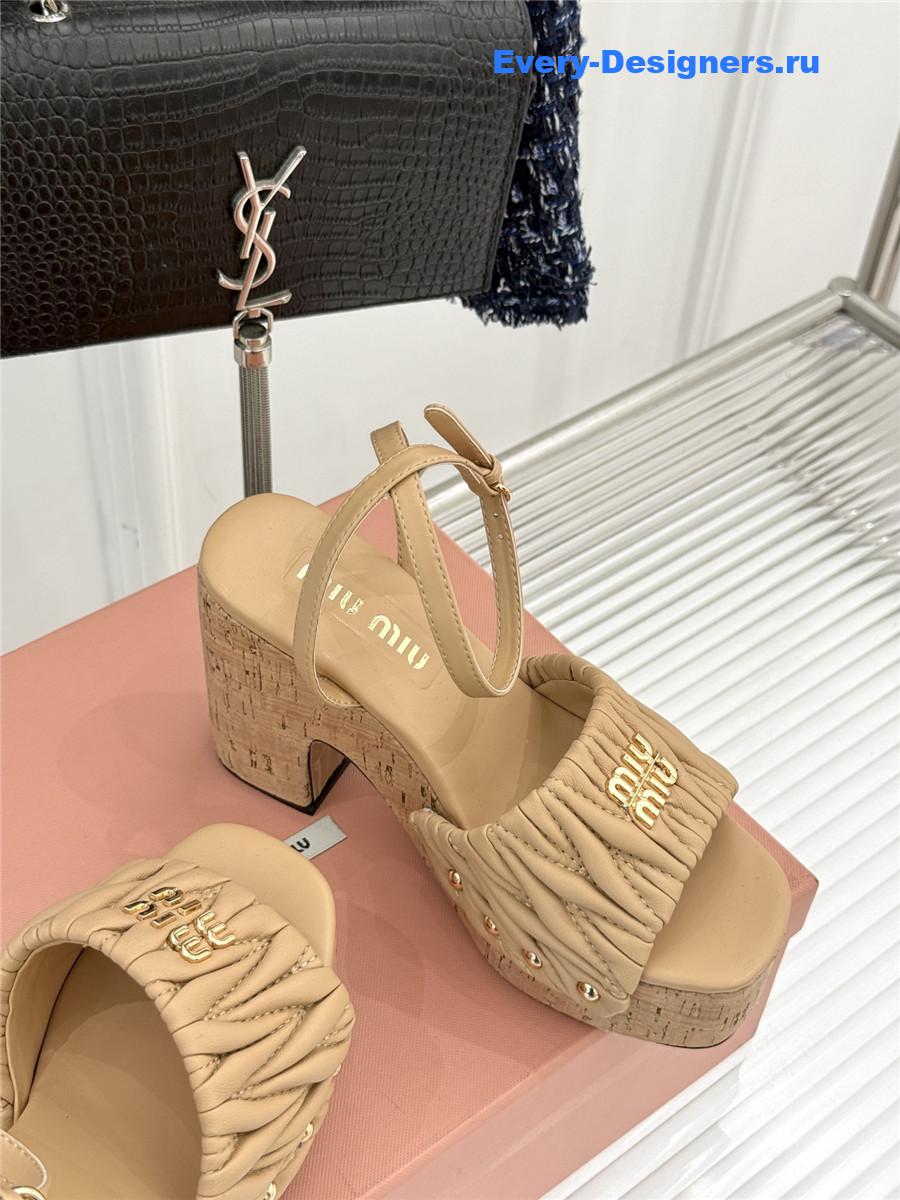 Miu Miu Brown Quilted Sandals