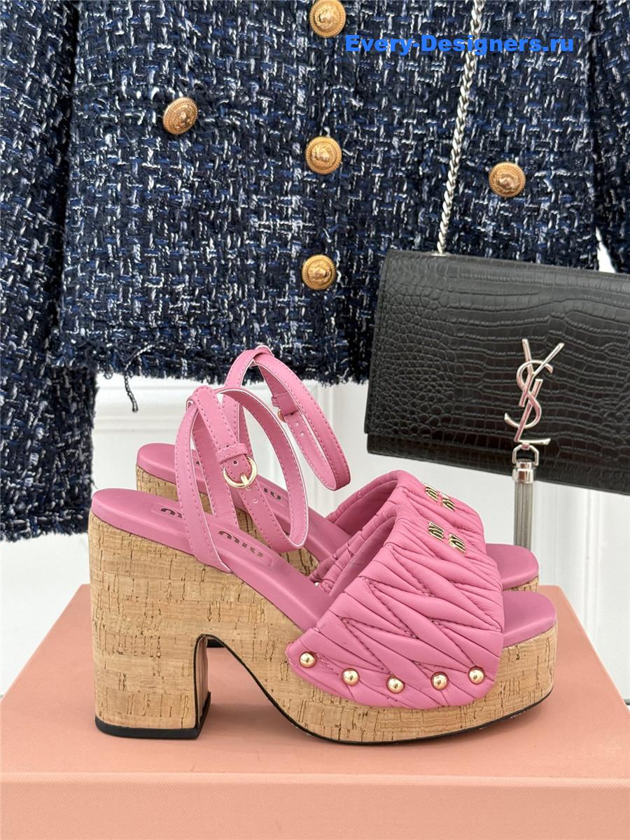 Miu Miu Pink Quilted Sandals