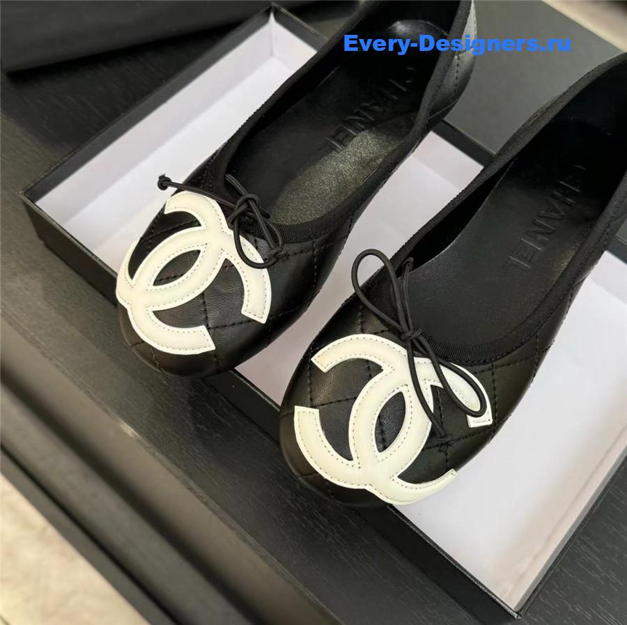 Ch**el black white cc logo ballet flats