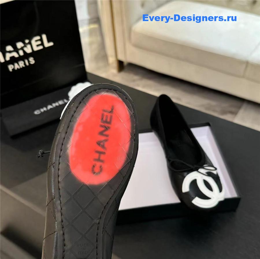 Ch**el black white cc logo ballet flats