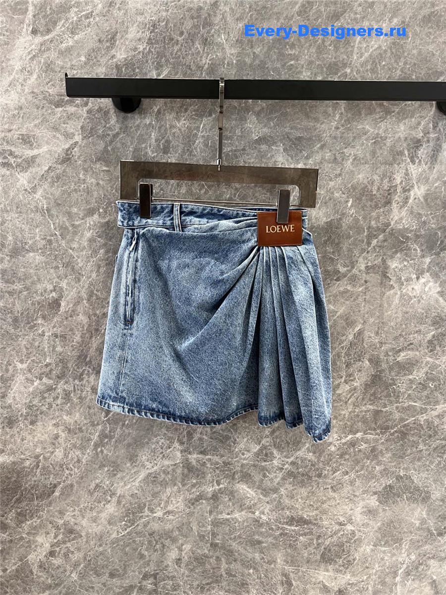 L0ew* leather-trimmed denim skirt