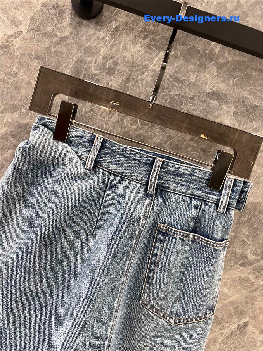 L0ew* leather-trimmed denim skirt