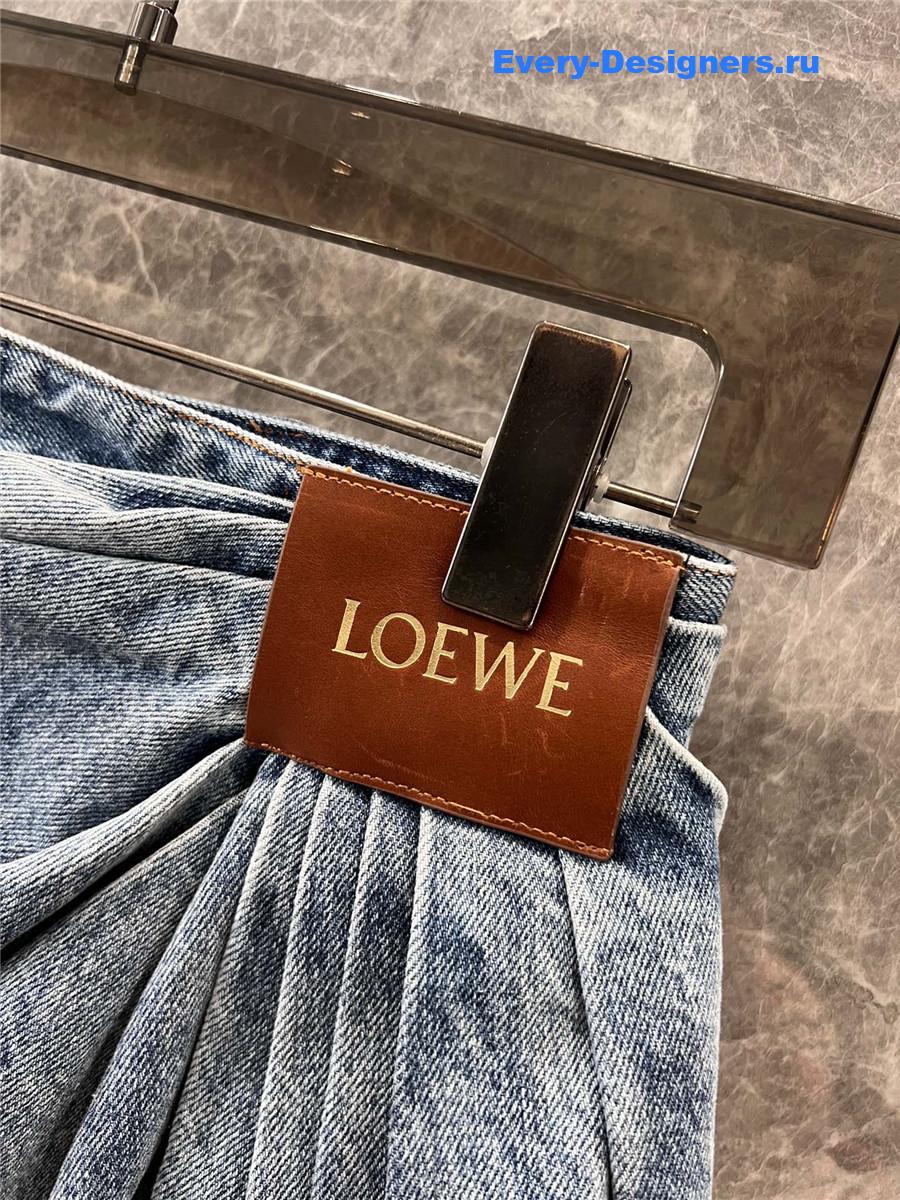 L0ew* leather-trimmed denim skirt