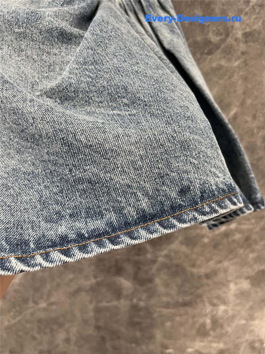 L0ew* leather-trimmed denim skirt