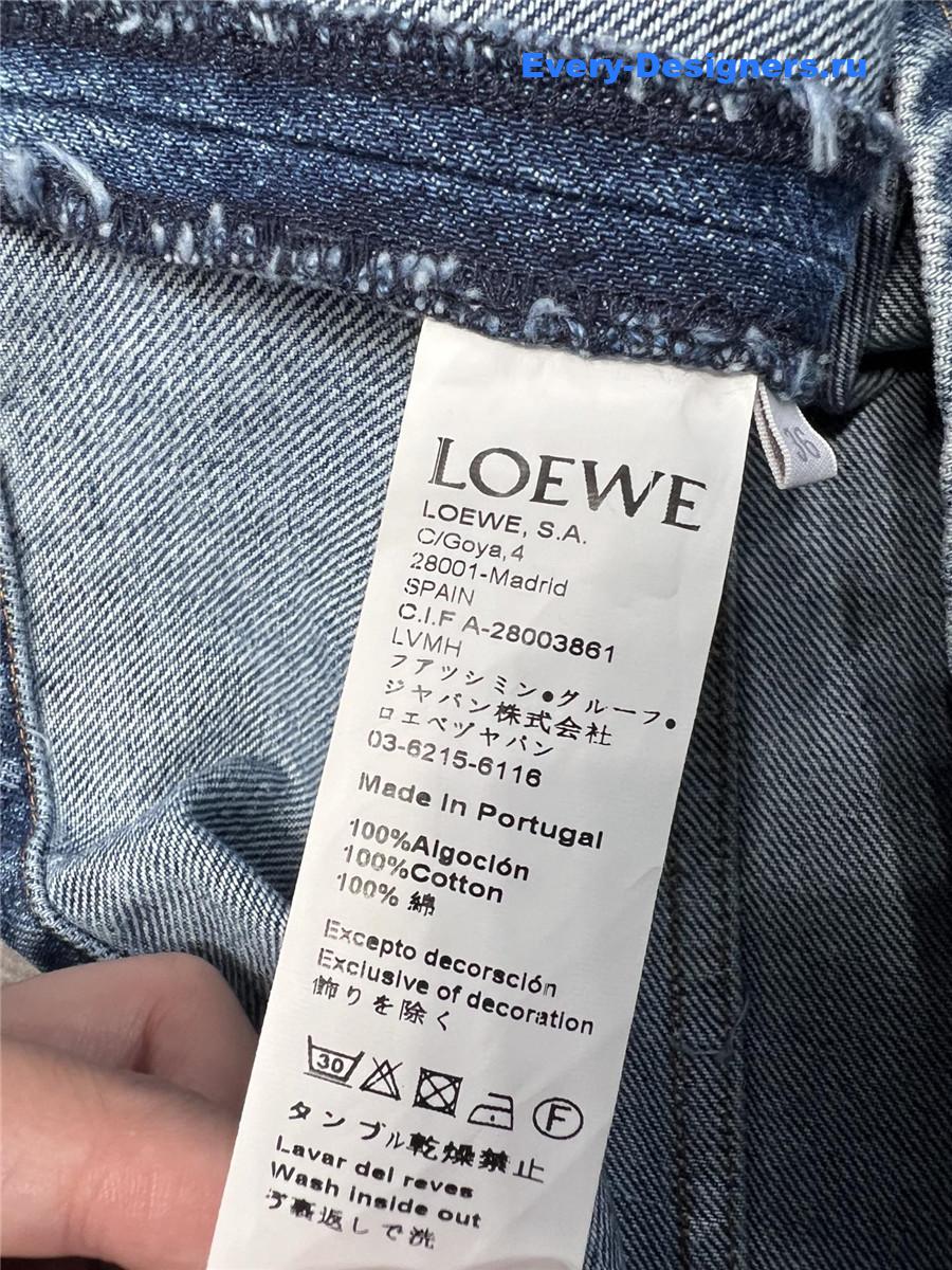 L0ew* leather-trimmed denim skirt