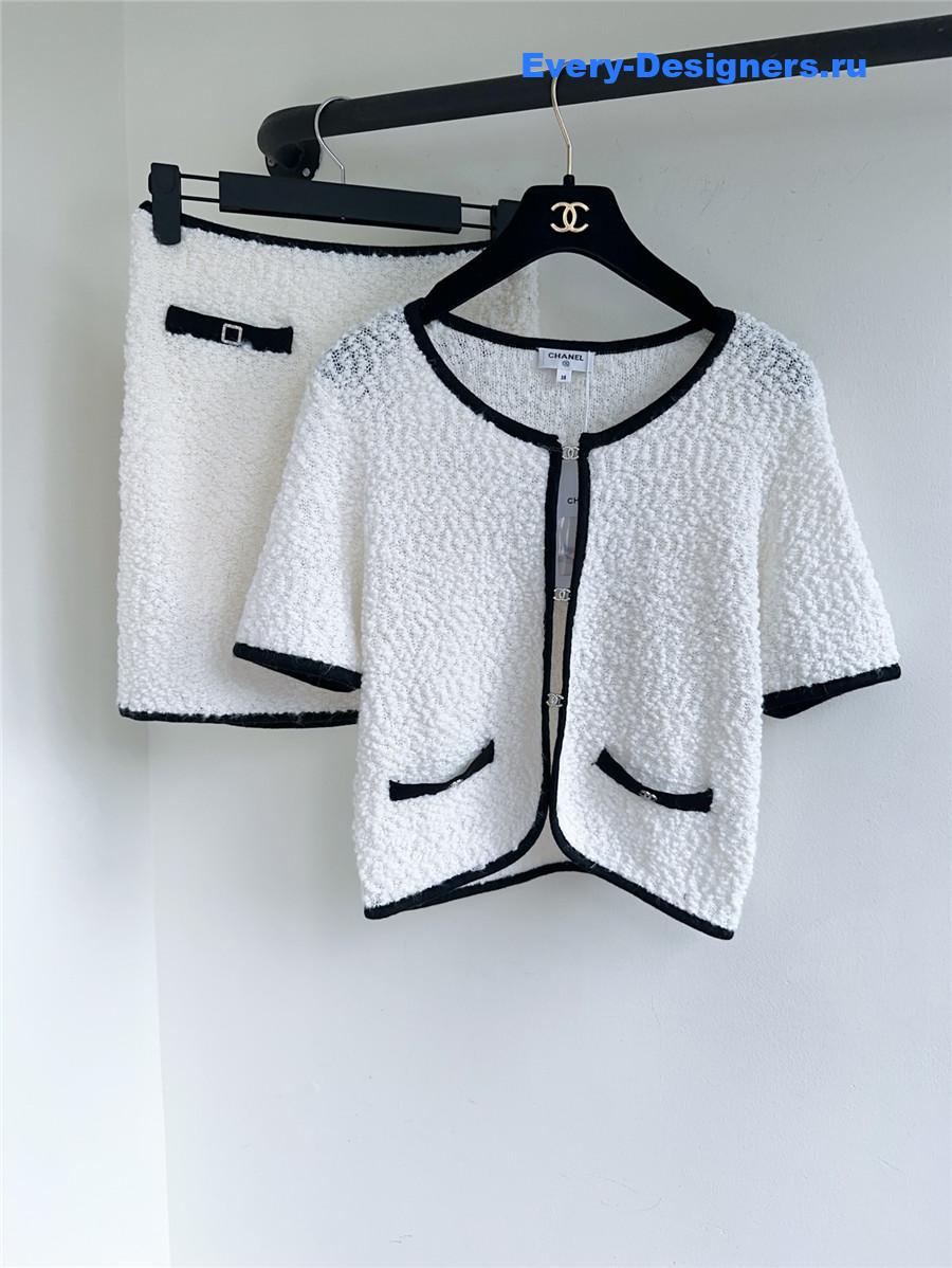 Ch**el white knit cardigan skirt set