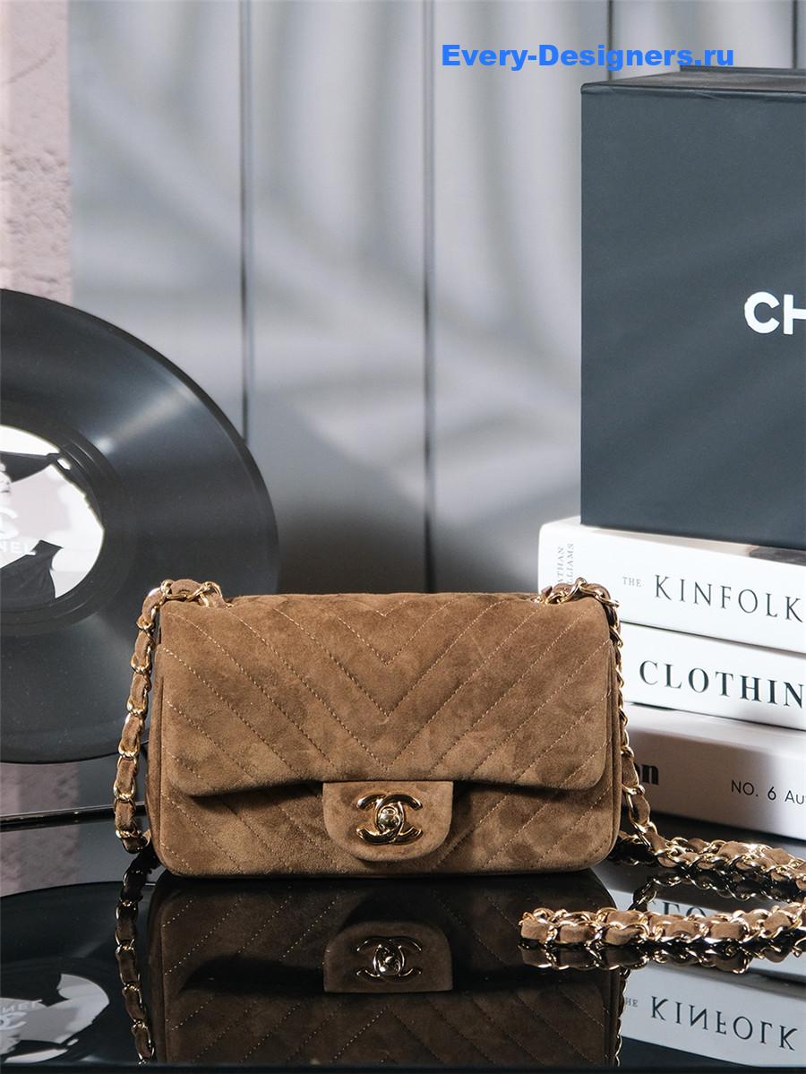 Ch**el brown suede v-grain cf bag