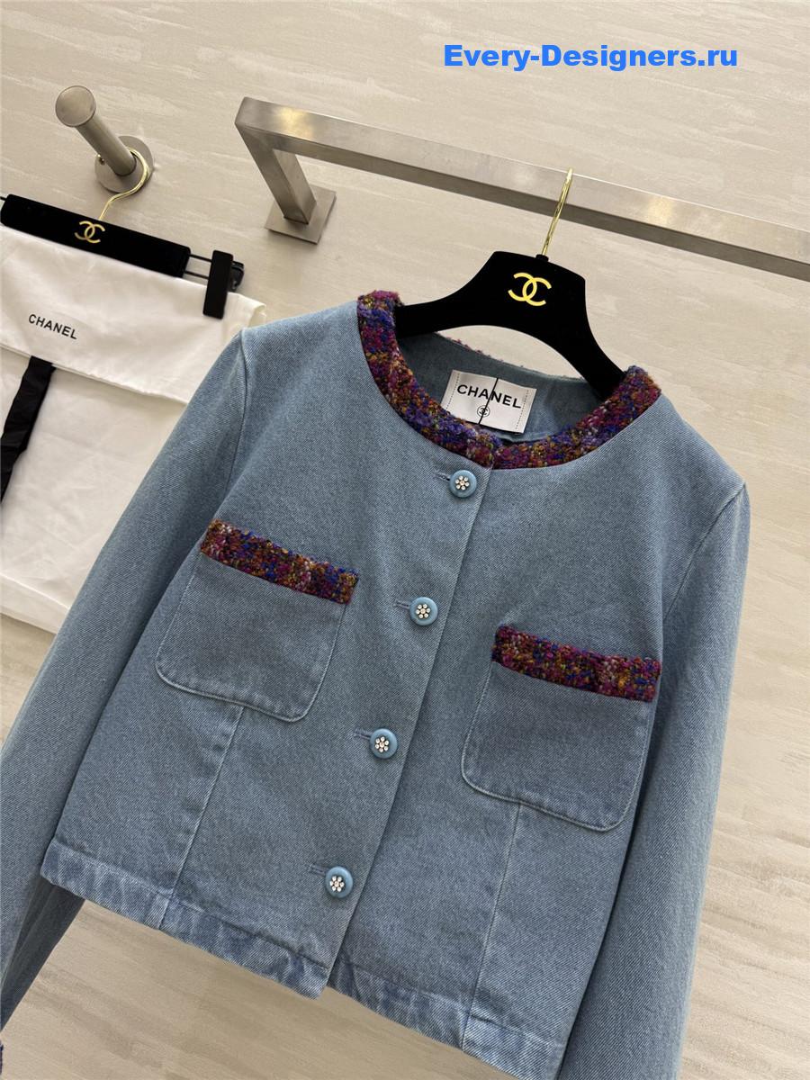 Ch**el denim tweed patchwork coat