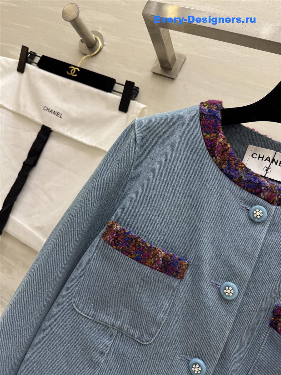 Ch**el denim tweed patchwork coat