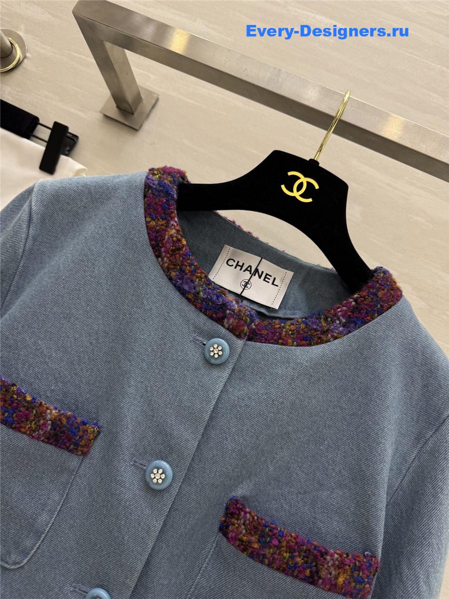 Ch**el denim tweed patchwork coat