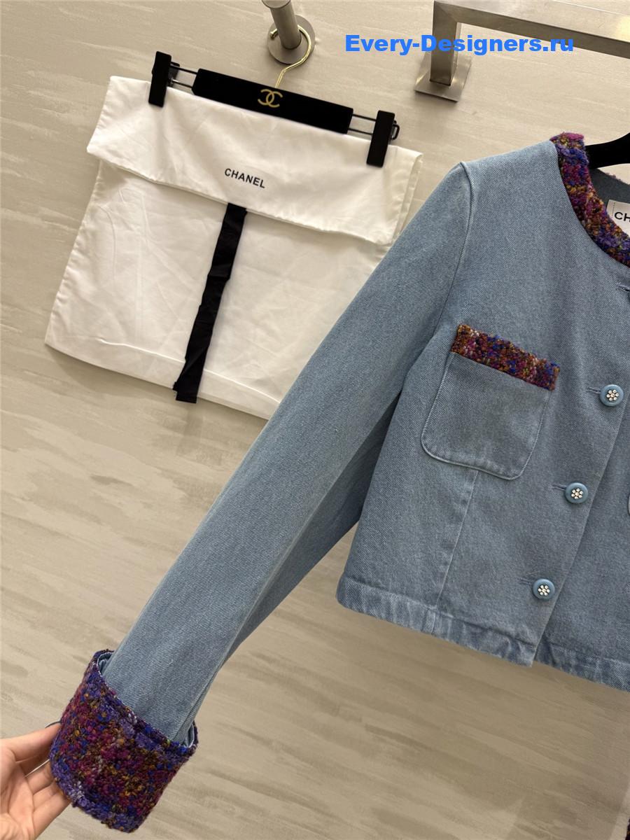 Ch**el denim tweed patchwork coat