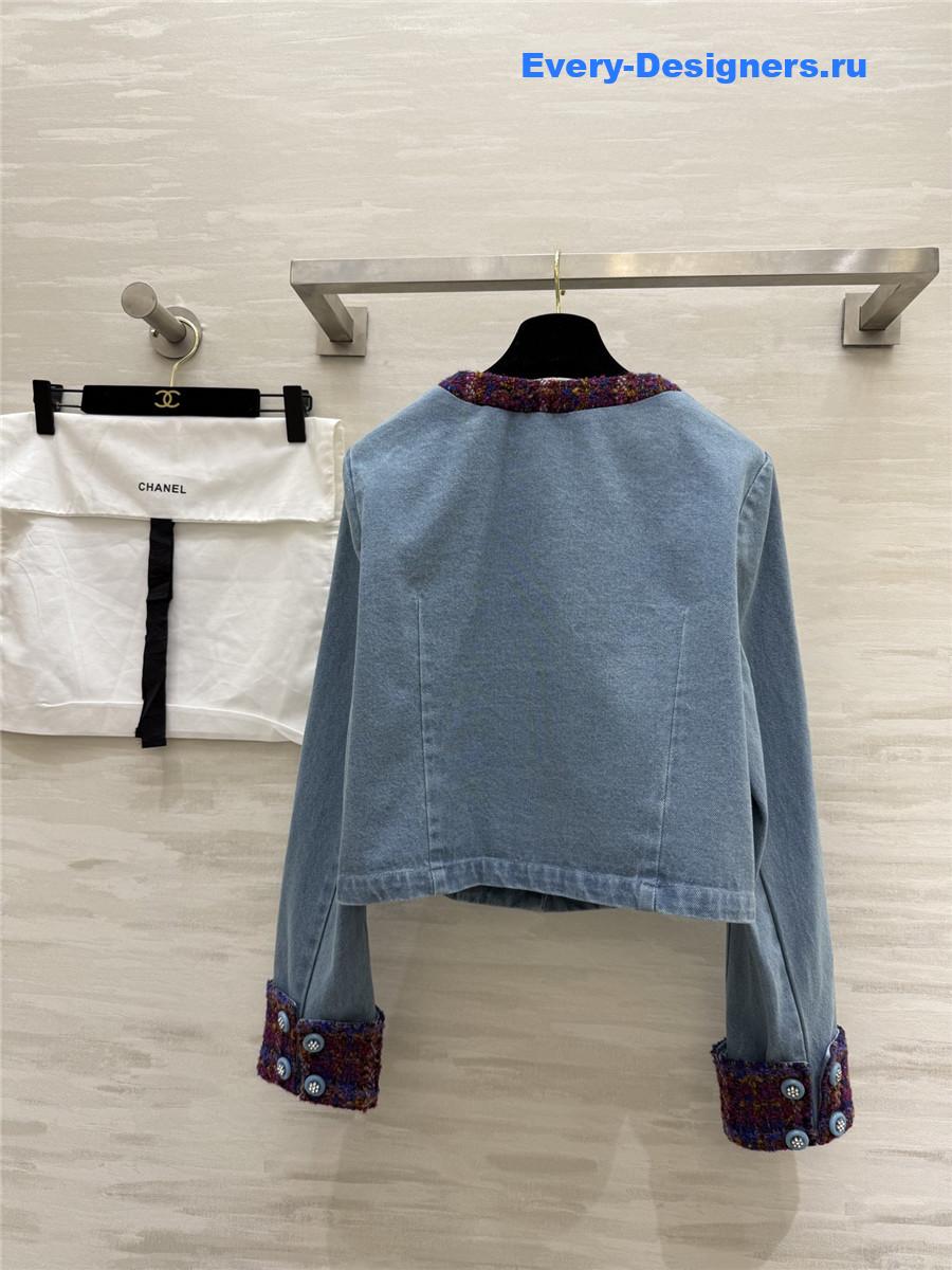 Ch**el denim tweed patchwork coat