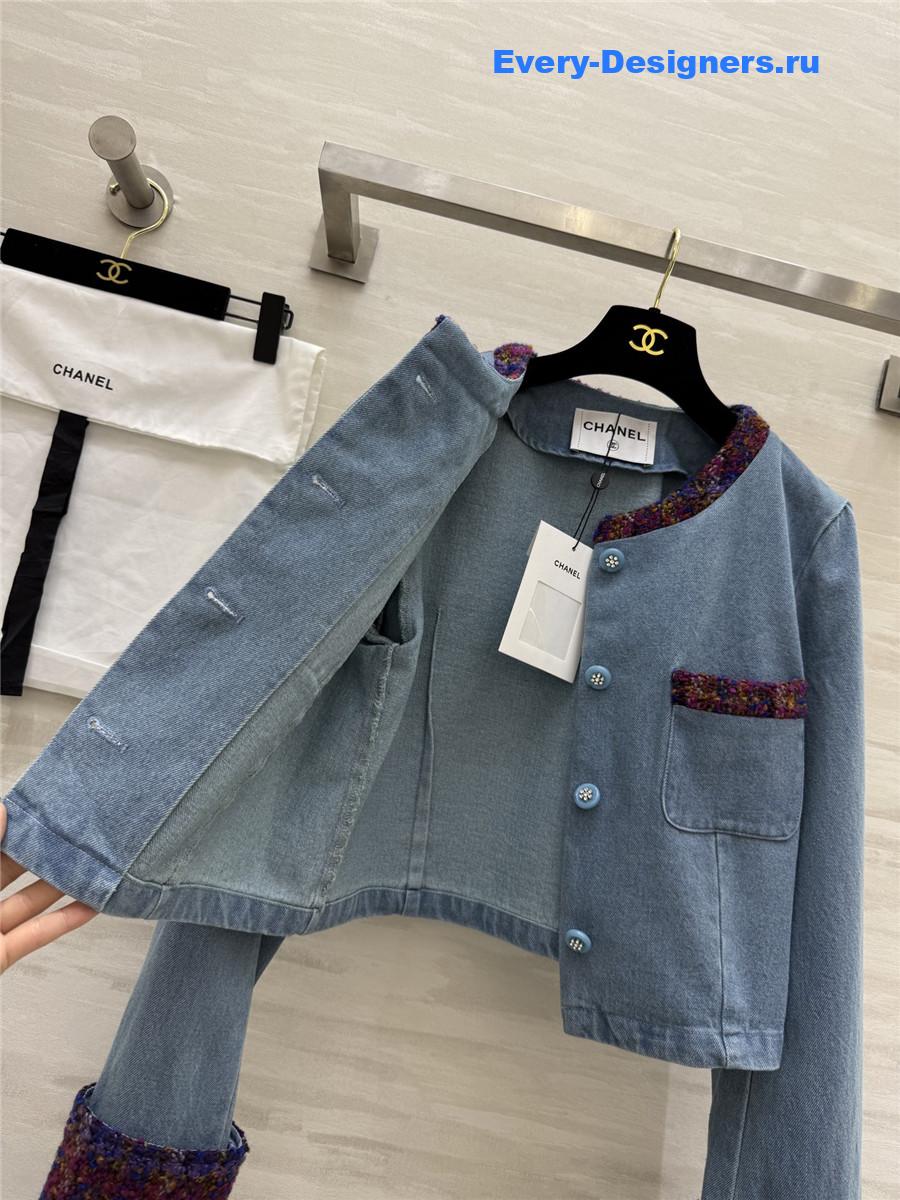 Ch**el denim tweed patchwork coat