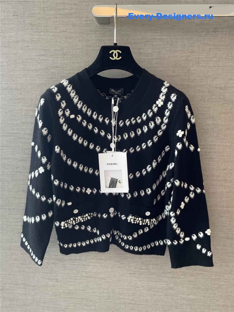 Ch**el black stripe pearl cardigan