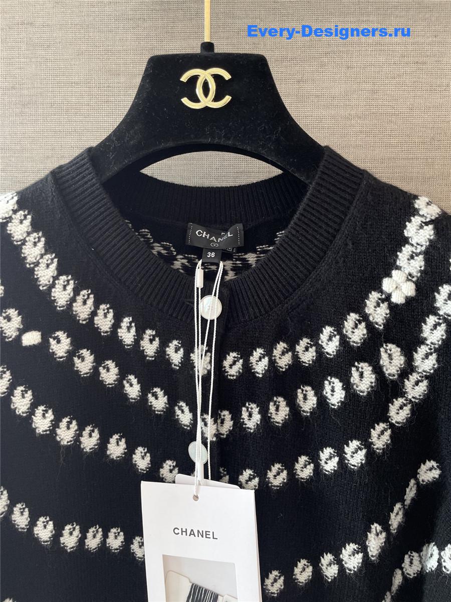 Ch**el black stripe pearl cardigan