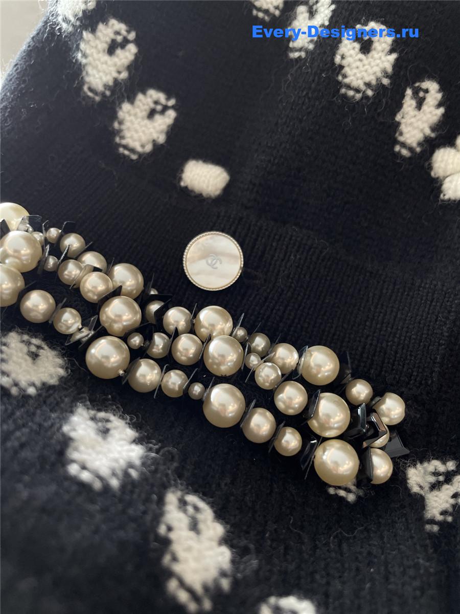 Ch**el black stripe pearl cardigan