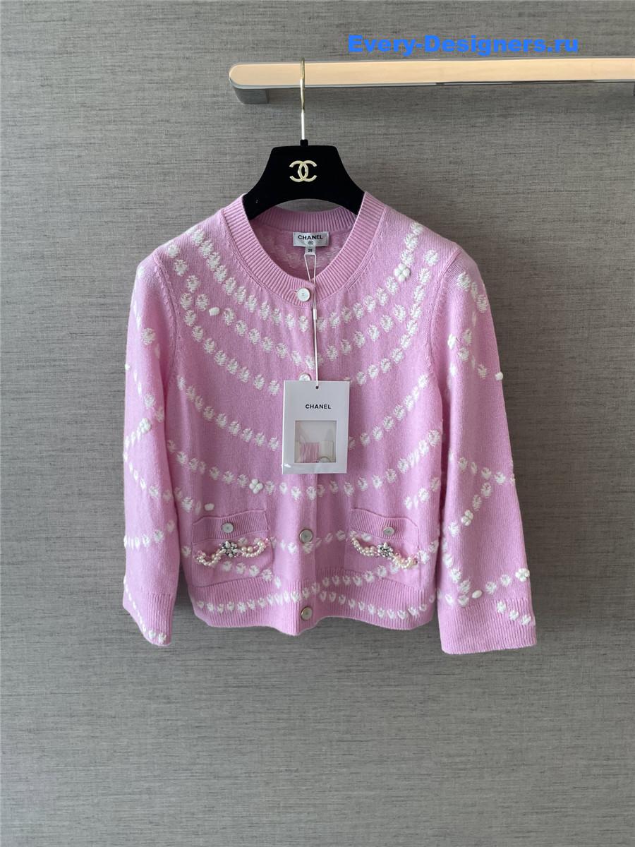 Ch**el pink stripe pearl cardigan