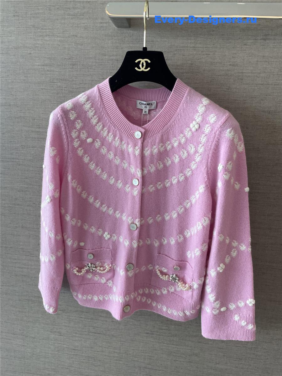 Ch**el pink stripe pearl cardigan