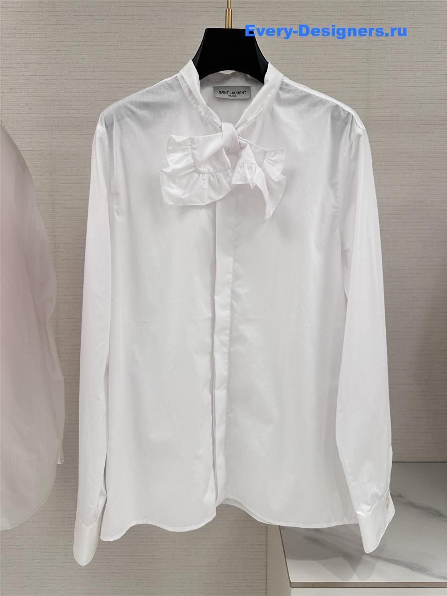Sa1nt Lau*nt white bow blouse