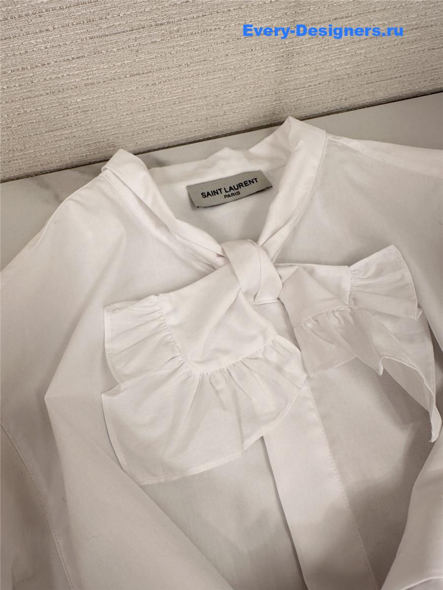 Sa1nt Lau*nt white bow blouse