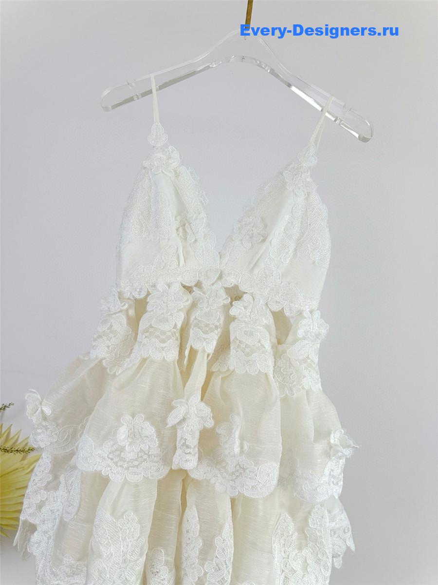 Zimmer White Tiered Lace Maxi Dress