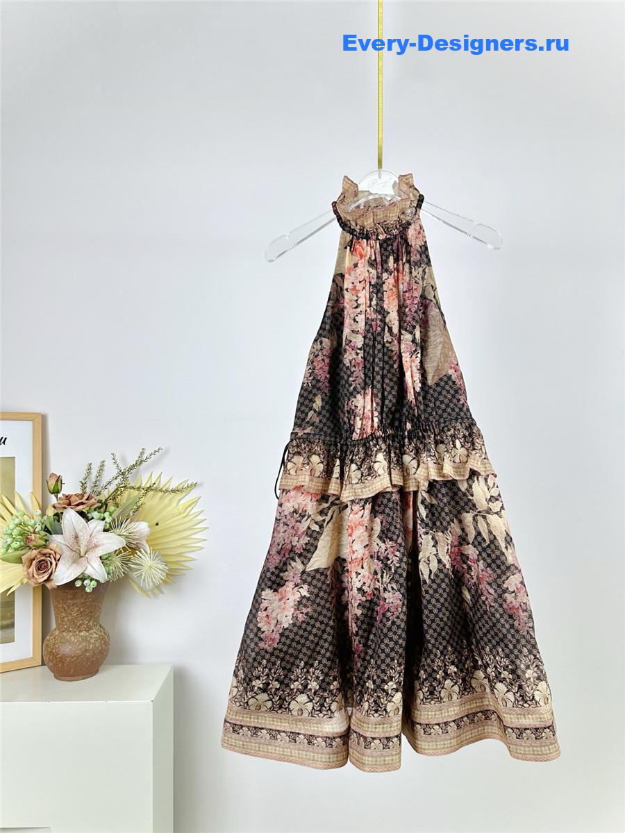 Zimm Black Floral Halter Mini Dress