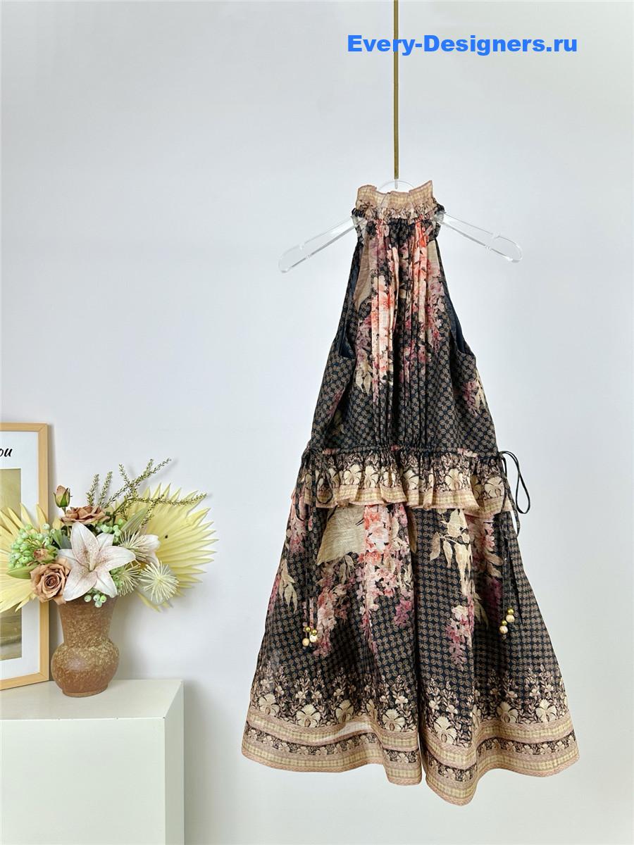 Zimm Black Floral Halter Mini Dress