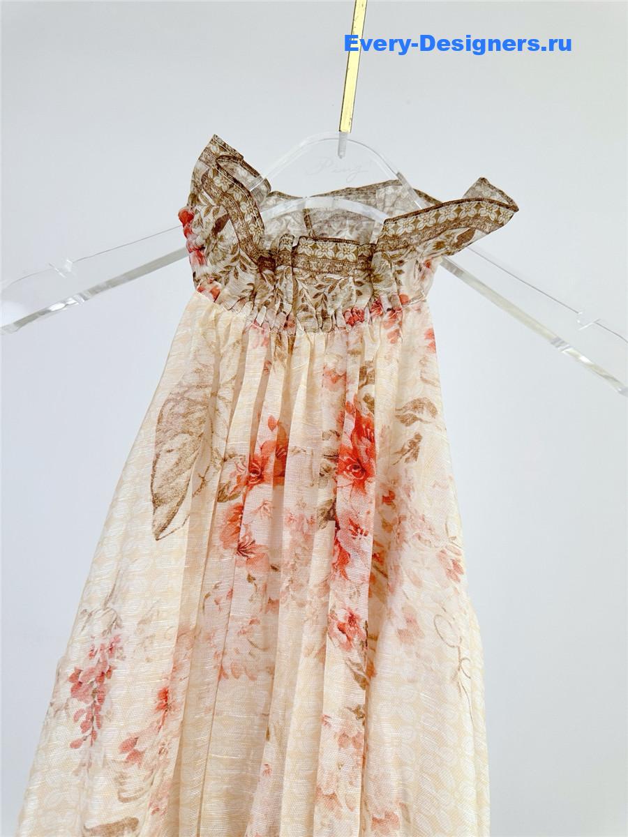 Zimm Beige Floral Halter Dress