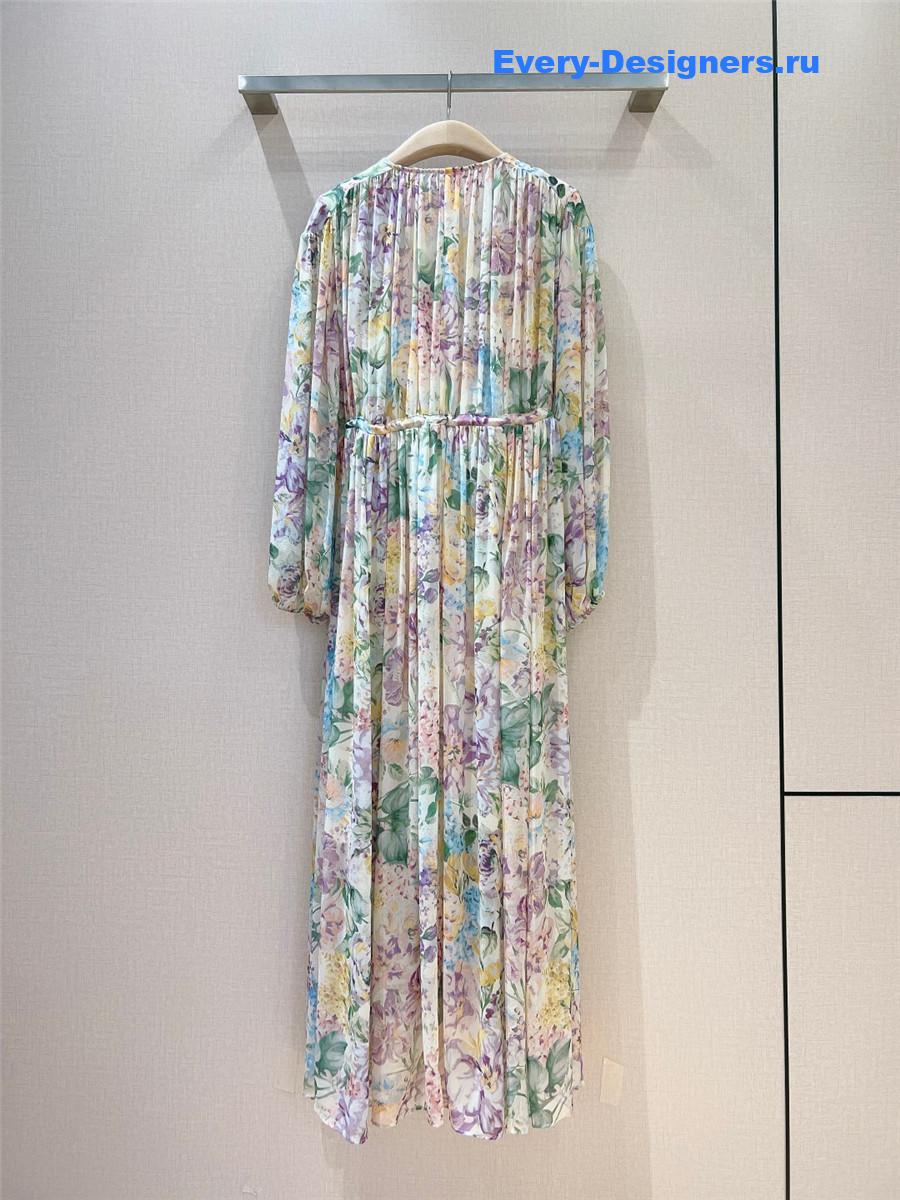 Zimm Floral Frill Sleeve Linen Dress