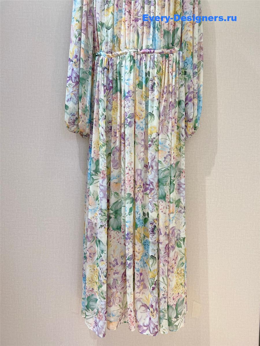 Zimm Floral Frill Sleeve Linen Dress