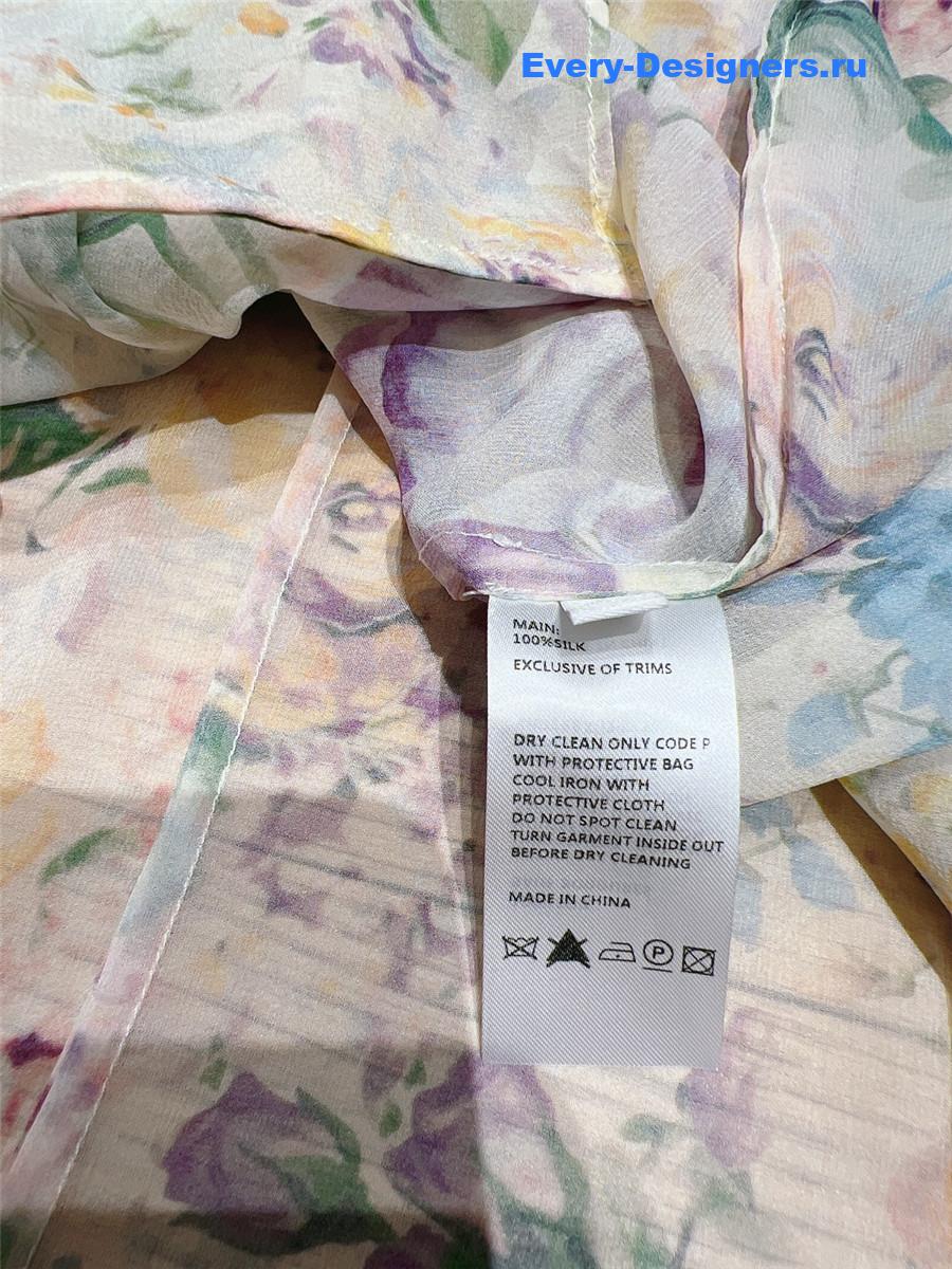 Zimm Floral Frill Sleeve Linen Dress