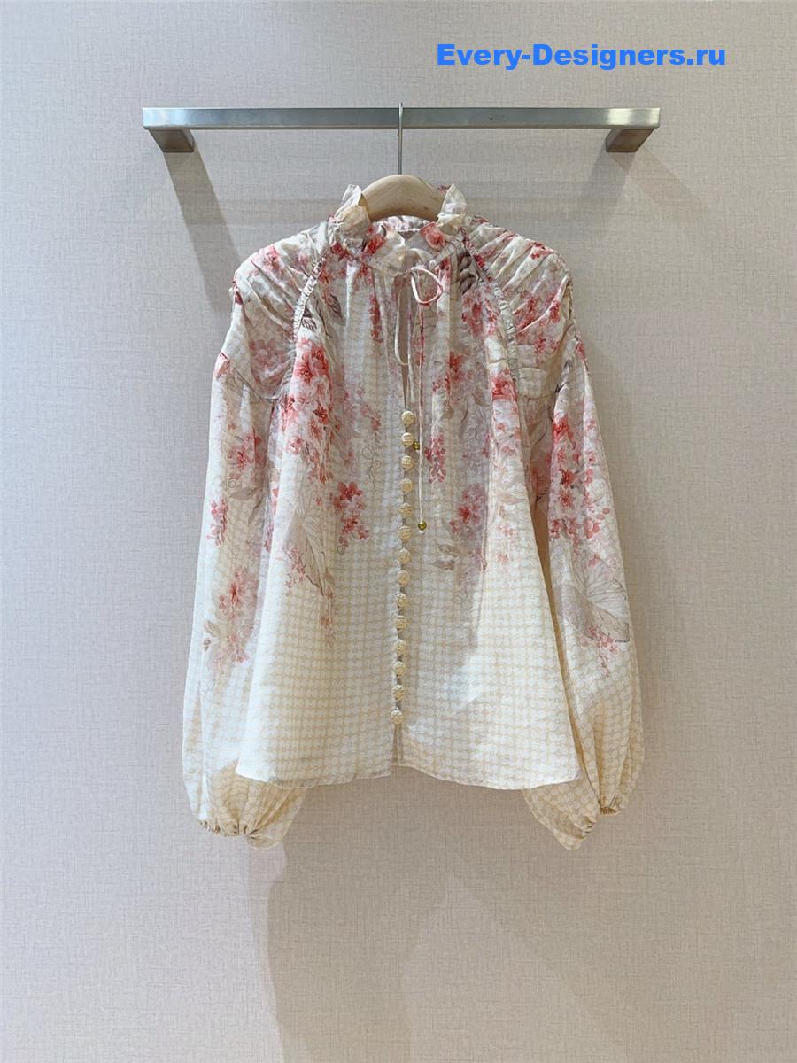 Zimm Coral Floral Billow Blouse